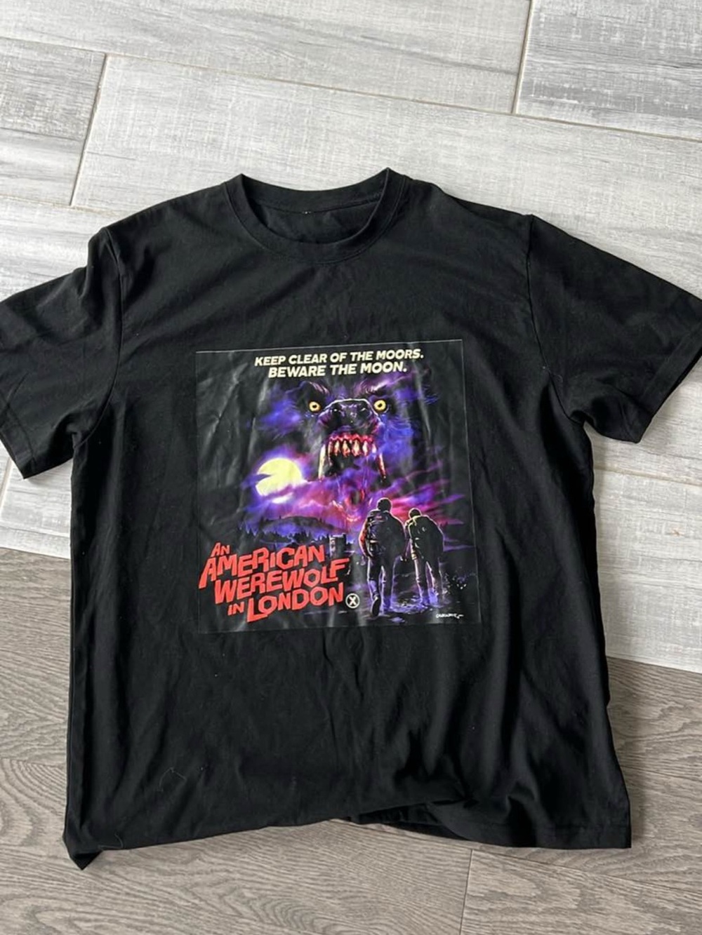 Graphic Horror Movie Tee - Black with Purple & Red Print
